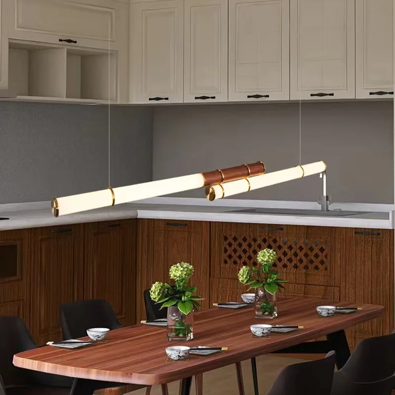 Retro Creative Straight Strip Pendant Light Restaurants Living Rooms Bars LED Hanging Chandeliers Indoor Home Decoration Fixture