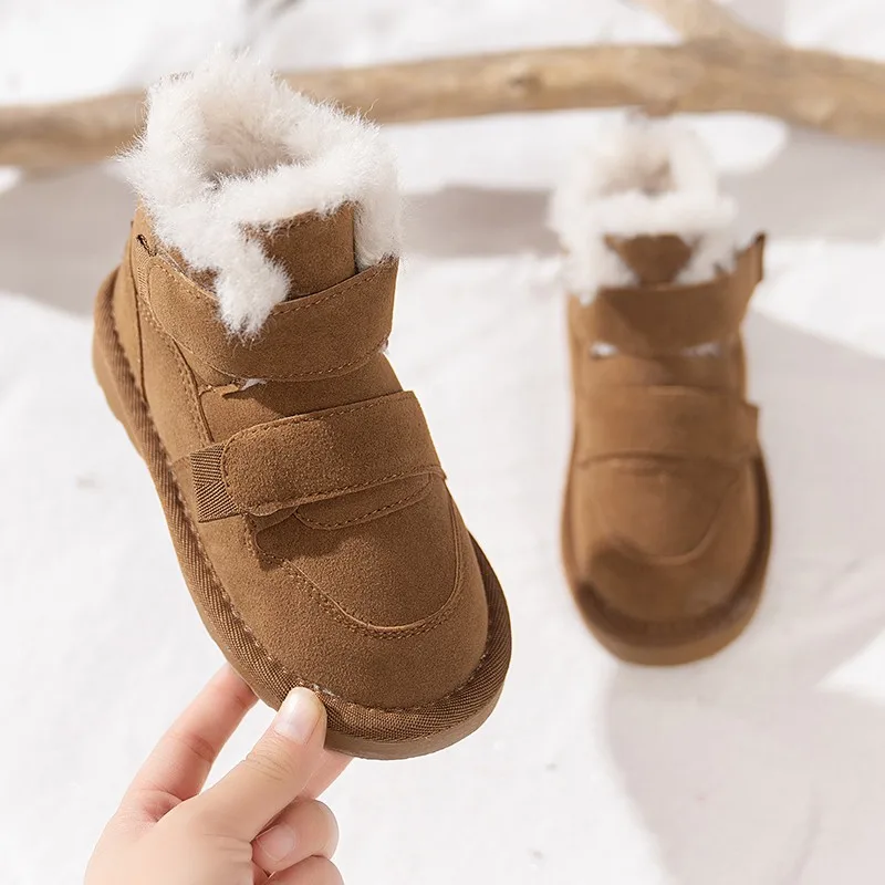 Bottes de neige en velours pour enfants, chaussures épaisses, résistantes à l'usure, anti-ald, fille, garçon, enfants, hiver