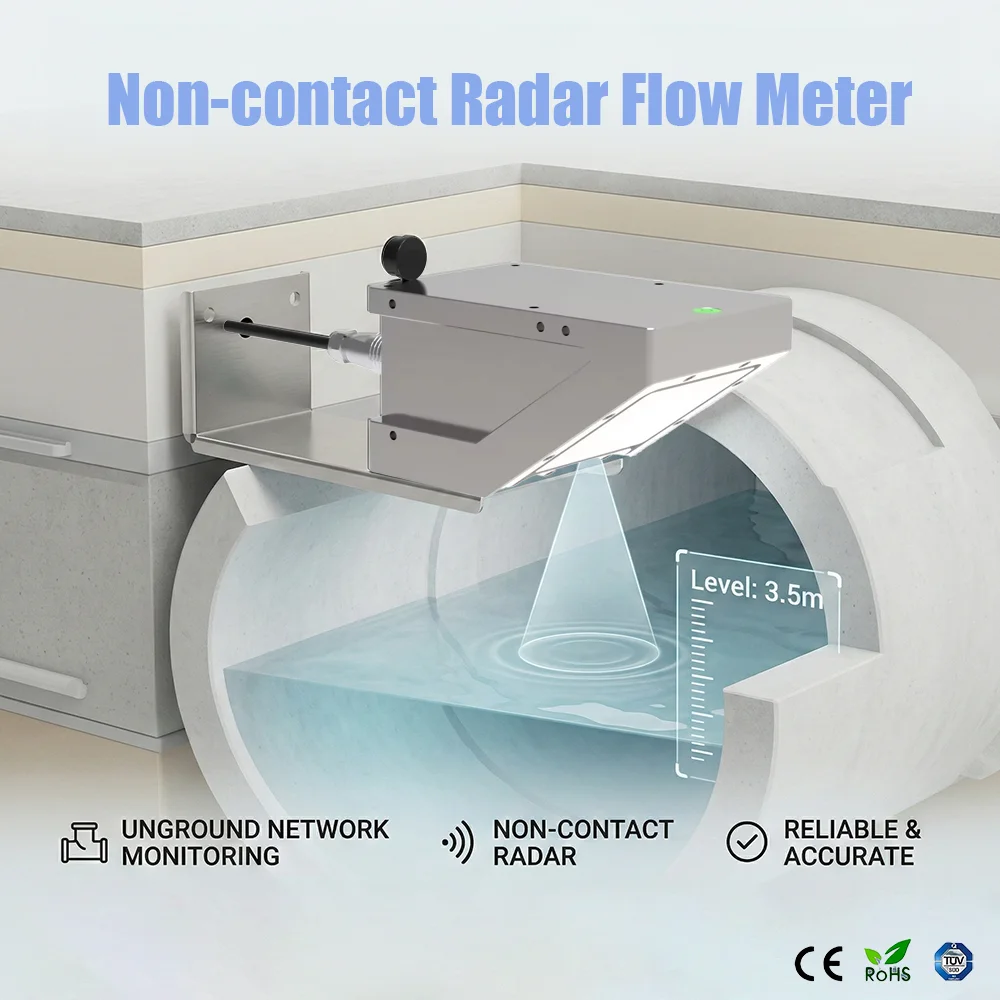 Underground Pipeline Network Sewage Treatment Monitoring System RS485 Modbus Non-Contact Radar Flowmeter
