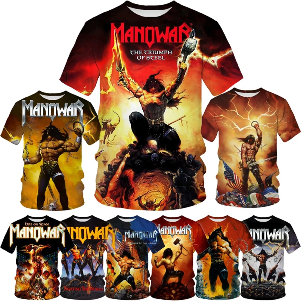 3D-gedrucktes, schnell trocknendes, atmungsaktives Herren-Sport-T-Shirt der Rock- und Hip-Hop-Band MANOWAR im lässigen, familienfreundlichen Sommerstil