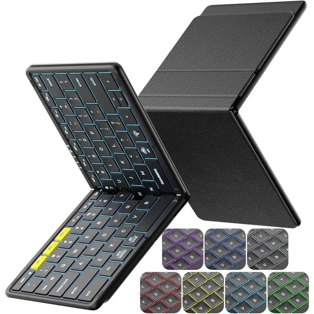 Full-Size Backlit Bluetooth Keyboard, Portable Wireless Keyboard for iPad, Tablet, and Laptop - Black