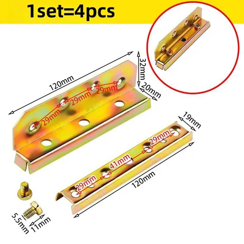 Imagen 2 del producto Bisagra de soporte de cama de Metal, marco de cama pesado, fijación, conexión de muebles, gancho de riel, accesorio de bisagra, Hardware de bloqueo, 4 Uds.