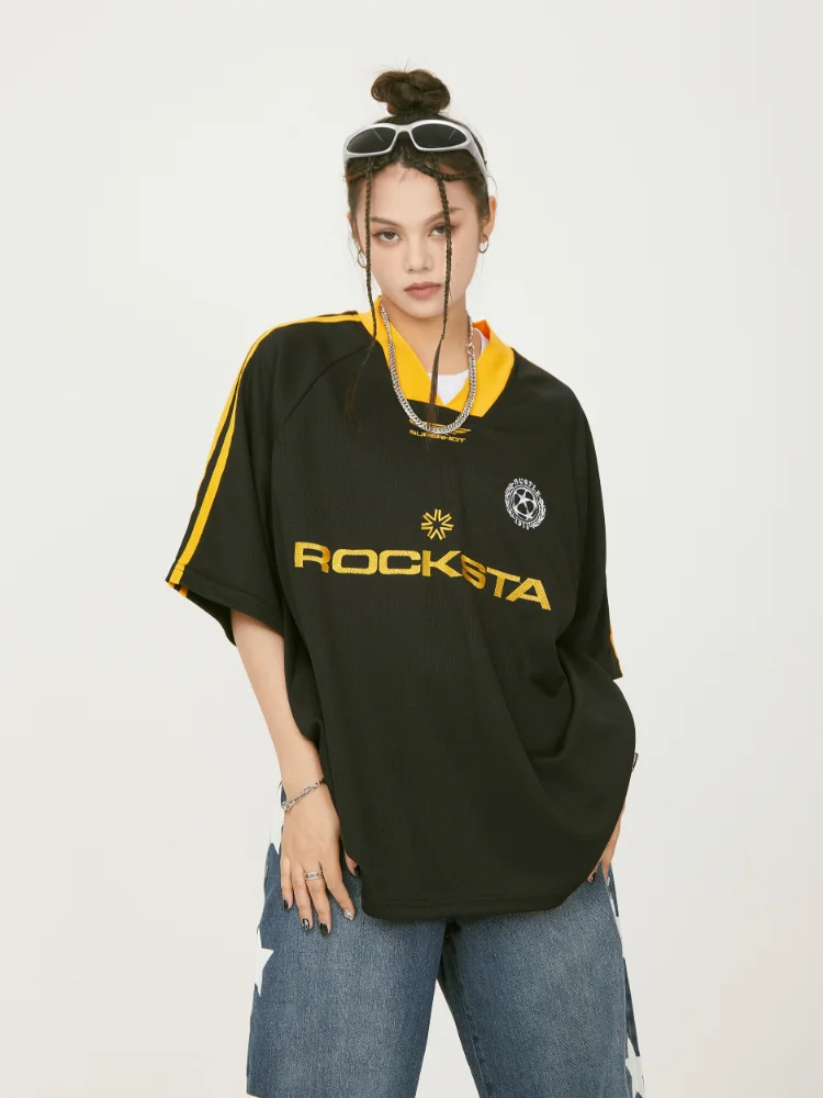 ADAgirl Retro Baseball T-Shirts for Women Oversized Sport Short Sleeve Tees Letter Female Tops Moto style Bikercore Kpop Clothes