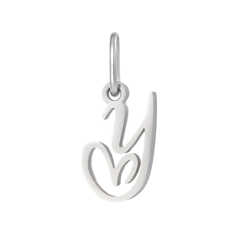 Cursive Heart Initial Letter Charms Script Alphabet Pendant With Jump Ring DIY Necklace Bracelet Jewelry Making Supplies