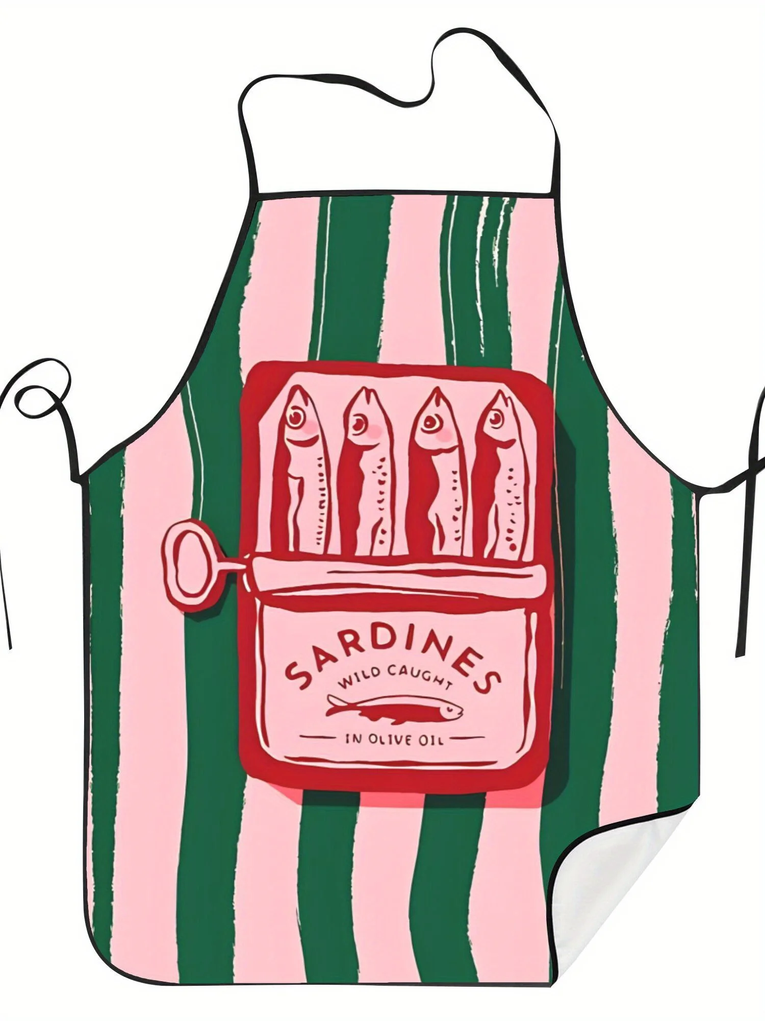 An apron with a pattern other than canned fish, which is very suitable for kitchen work and household cleaning