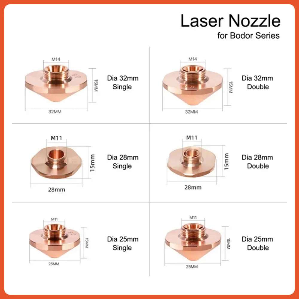 Bodor Nozzle D25 D28 D32 M11 M14 Fiber Laser Cutting Nozzle Single Double Layer for Bodor Raytools Precitec Cutting Head