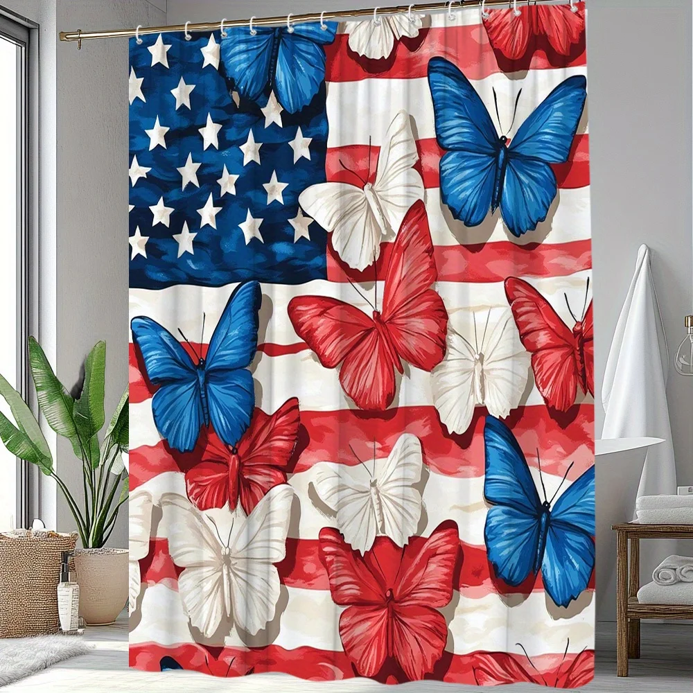 

1 шт., занавеска для душа с бабочкой на День независимости — красивый узор бабочки, идеально смешанный с элементами американского флага для крема