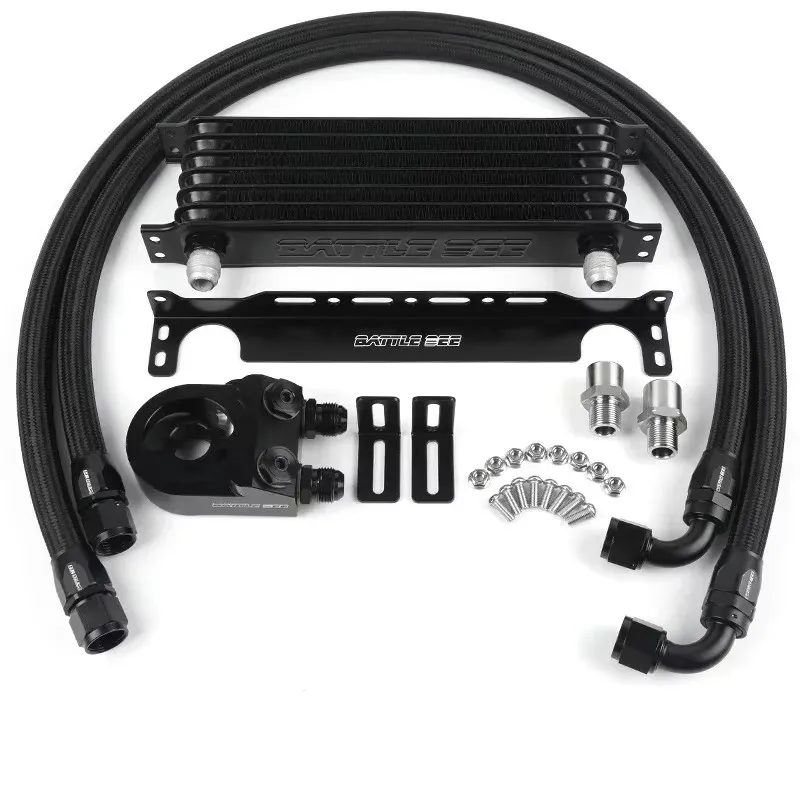 Kit Pendingin Oli Mesin Universal 10-Baris Dengan Pelat Dasar 45/Deg Berbahan Aluminium 6061-T6 Gaya Inggris BB-OCK-712