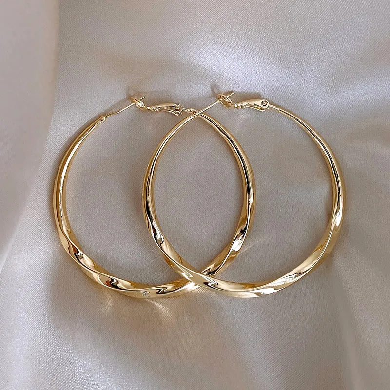 1 Pair S925 Silver Needle Korean Metal Oversized Circle Earrings For Women New Simple Female Jewelry Gift