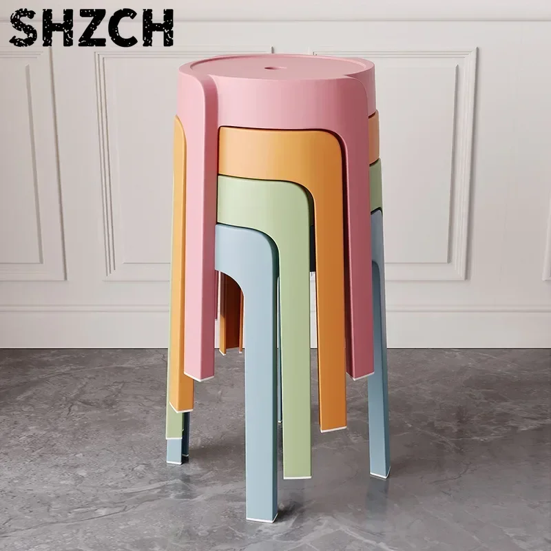 Taburete de plástico, silla nórdica para el hogar, taburete redondo, mesa de comedor apilable, molino de viento Simple y grueso