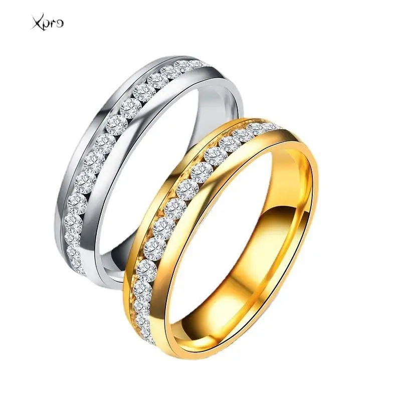 Fashion Crystal Stainless Steel Couple Ring Men\'s Women\'s Titanium Steel Wedding Engagement Ring Anniversary Jewelry Gift