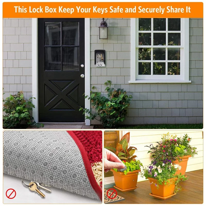 Key Lock Box Wall Mounted, 4 Digit Combination Lockbox for Outside 5 Keys Capacity(Gray, 2 Pack)-BCBW