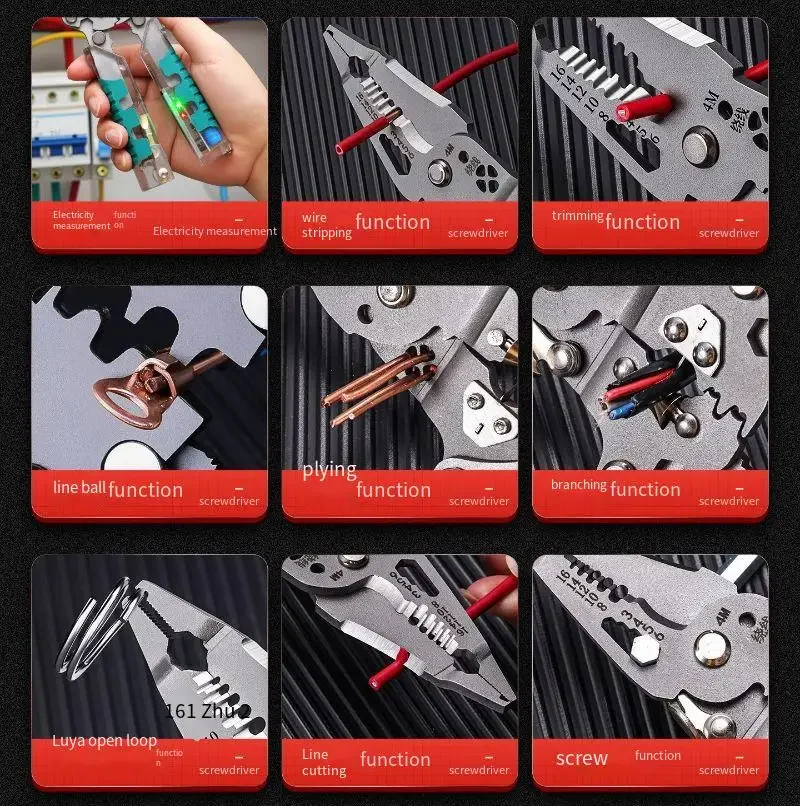 Heavy-Duty Folding Wire Stripper - Integrated Voltage Tester For Multi-Function Electrical Work