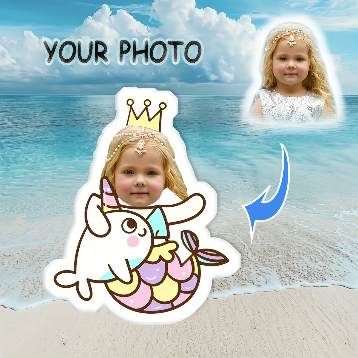 1 customized photo mermaid plush pillow with personalized double-sided printing, soft polyester plush toy, a unique gift for fri