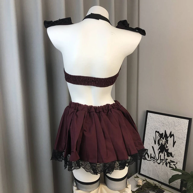 Large size sexy porno lingerie spicy girl tempting bow expose back pleated skirt college style JK cosplay uniform sex suit - view 3