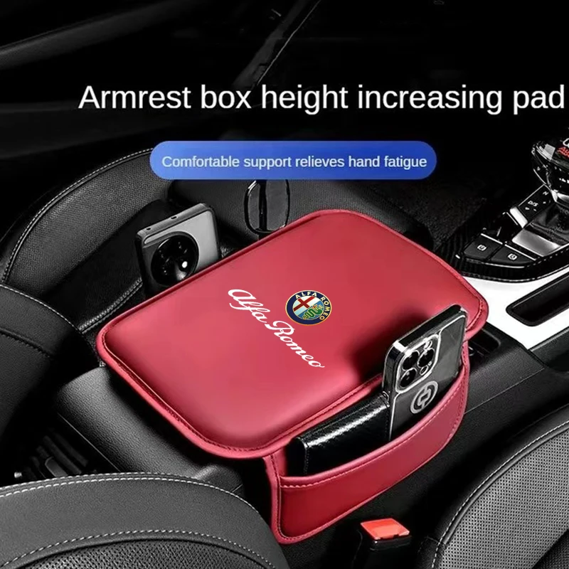 Leather Car Armrest Box Pad Auto Armrest Mat High Quality Accessorie For Alfa Romeo 4C 159 166 Spider Giulia 156 Mito 147 8C GT
