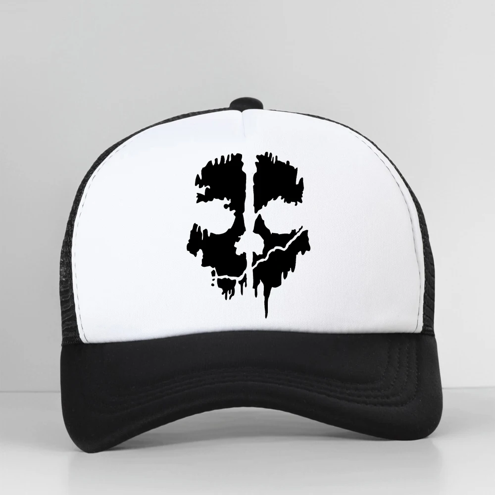 Call Of Duty FPS Shooting Game Ghost Head Skull Print Baseball Cap Men Fashion Cool Mesh Breathable Sun Hat Bone