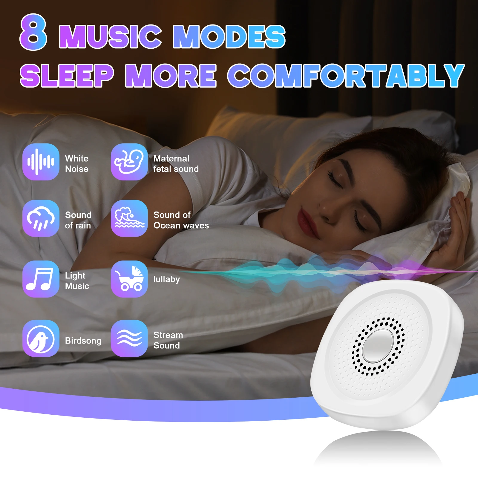 White Noise Sound Machine with 10 Soothing Sounds Sleep Aid for Babies Kids Adults Help Sleep Night Relax Pressure Relief Device