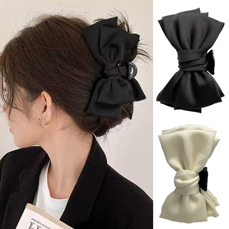 

Large Bow Hair Clip Women Black Double-Sided Bows Shark Claw Korean Y2K Bowknot Girls Hairpin Barrettes for Ponytail Accessories