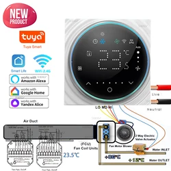 Termostato inteligente programable TUYA con Wi-Fi para control de calefacción y refrigeración con interruptor de válvula de contacto seco, pantalla LED digital, ventilador de tres velocidades para sistema de 2 o 4 tubo