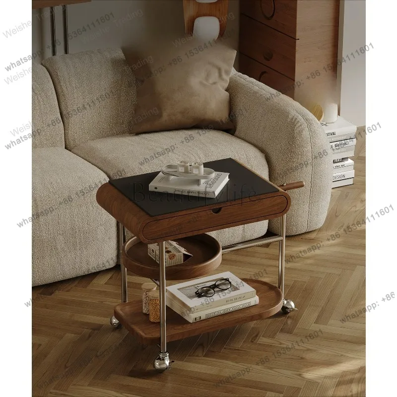Medieval style sofa side few trolleys rock slabs movable walnut leather coffee table