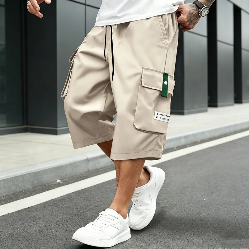 Summer Men Cargo Shorts Multi Pocket Elastic Drawstring Waist Loose Casual Outdoor Sports Workout Daily Beach Streetwear Bottoms