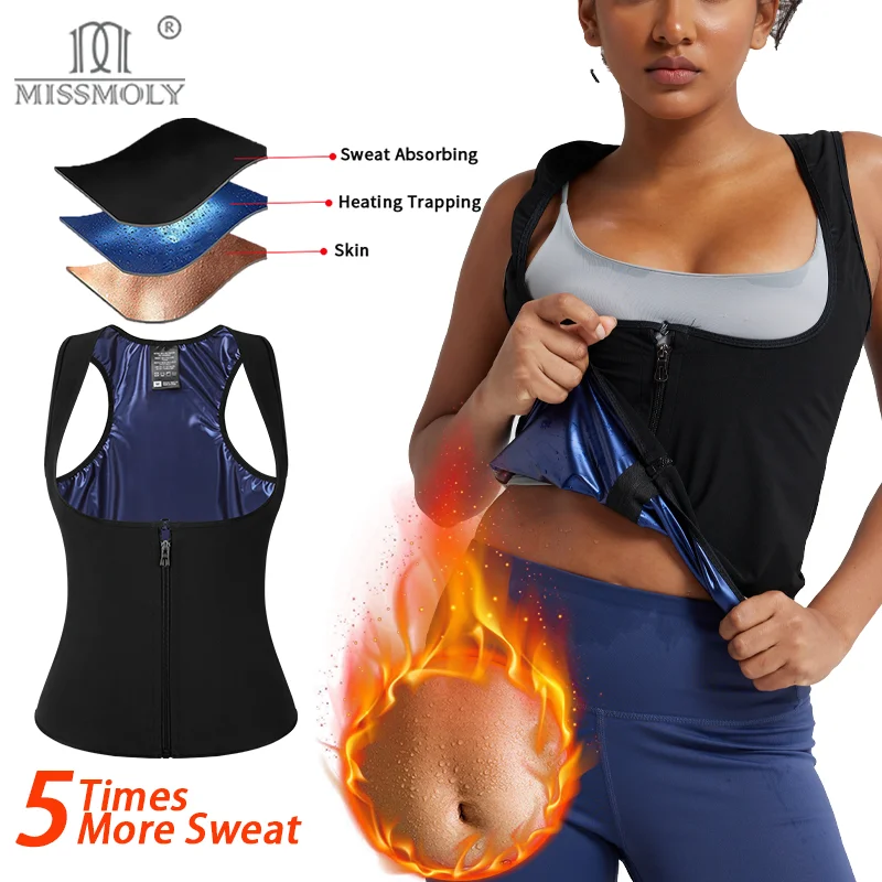 

Women Sauna Suit Sweat Slimming Vest Body Shaper Jumpsuit Shapewear Zipper Waist Trainer Top Weight Loss Burner Fat Corset