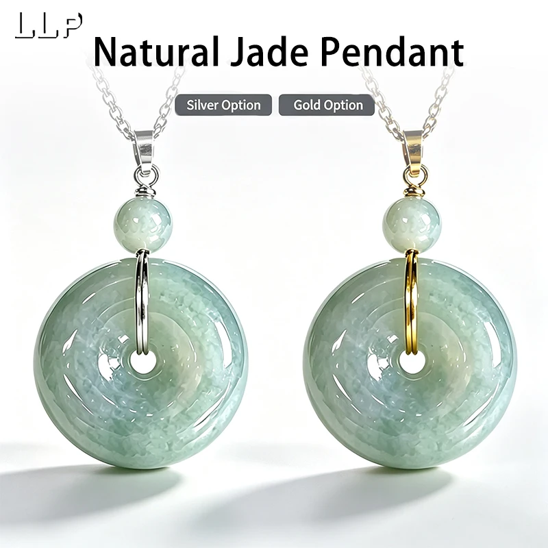 Natürlicher Myanmar-Jade-Friedensanhänger mit S925-Silber-Verschluss, ein Glücksbringer für viel Glück, geeignet als Geschenk für Frauen zum Tragen. – Detail 1