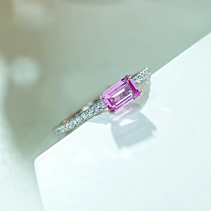 

Exquisite Pink Tourmaline 925 Silver Ring Inlaid with High Carbon Diamonds in A Niche Design for Layering