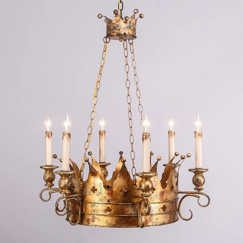 American retro chandelier made of iron craftsmanship, antique lamp, personalized crown chandelier, princess room decorative lamp