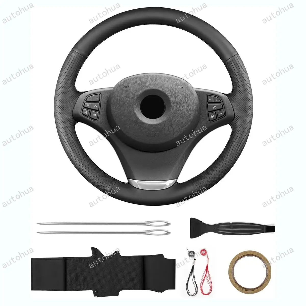 

Hand Stitched Steering Wheel Cover for BMW 2004 X3 3.0i/X3 2005 2007/2004 X5 4.8is Non-Slip Breathable Microfiber Leather