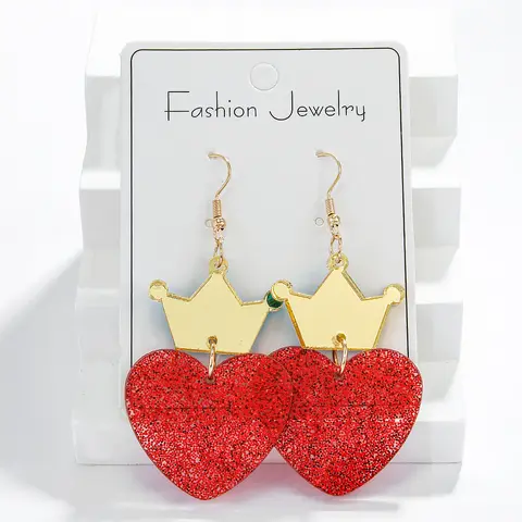Unique Personality Crown Love Round Earrings  For Queen Fashion Color Acrylic Stud Earring Wedding Party Jewelry Birthday Gifts