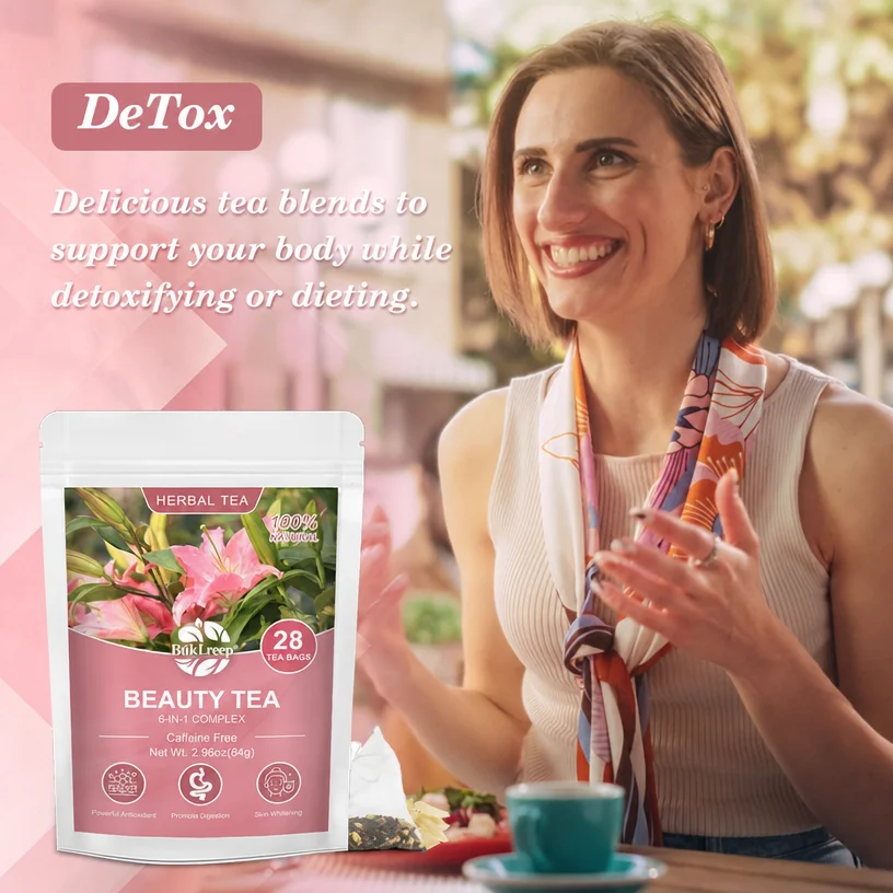 100% Natural Beauty Herbal Tea, Caffeine Free with Cassia Seed, Lemongrass, Rose Antioxidant Detox Cleanse Skin Care Tea