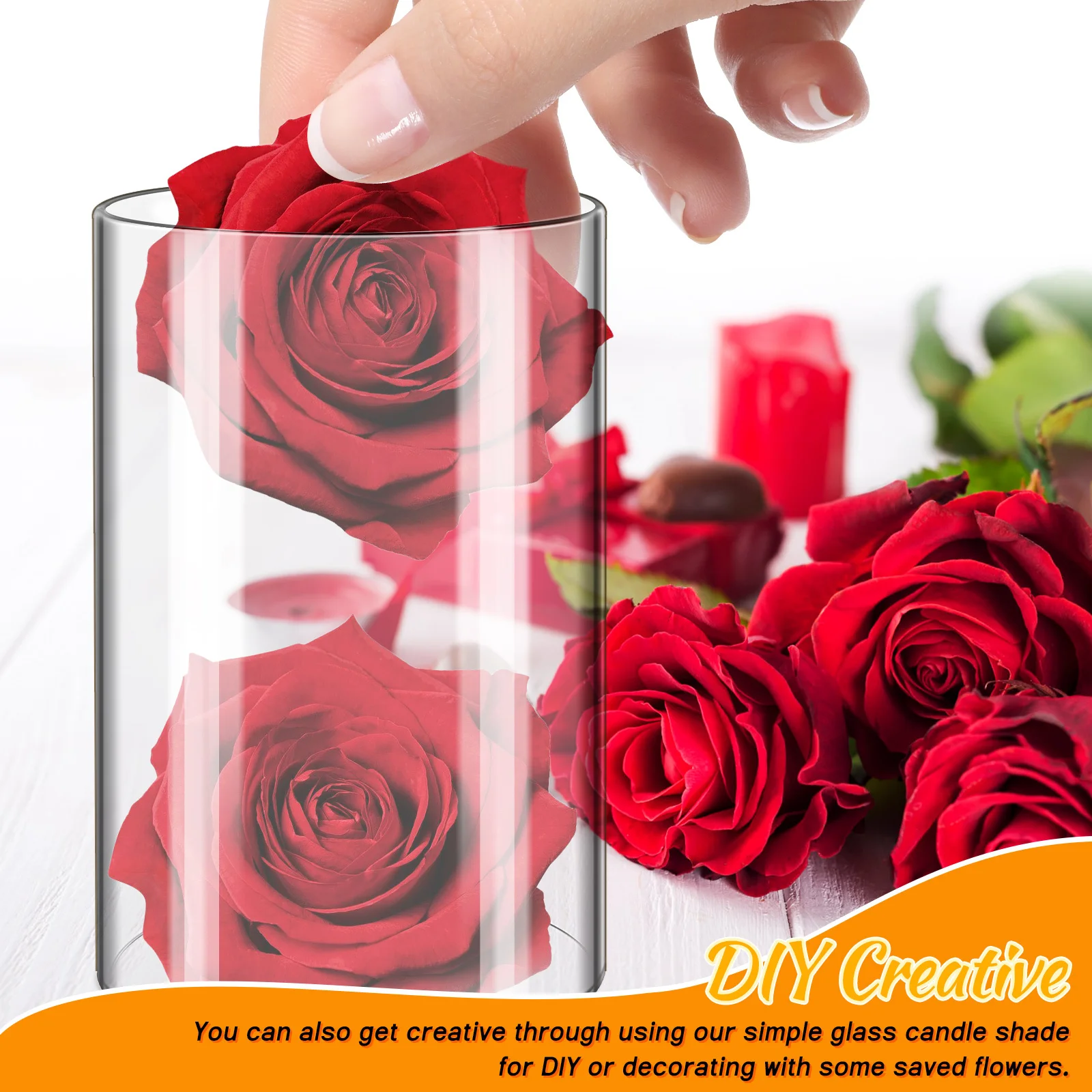 2 tampas de pilar de vidro transparente dos pces e castiçais românticos do cilindro das tampas de vidro à prova de vento