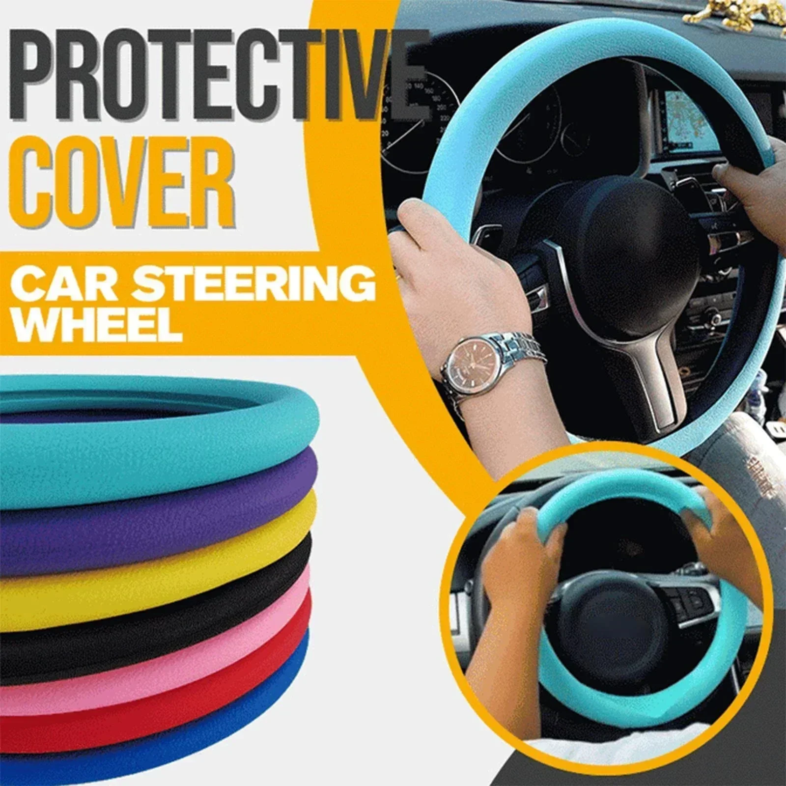 Car Silicone Steering Wheel Cover Elastic Glove Cover Texture Soft Multi Color Auto Decoration Covers Accessories