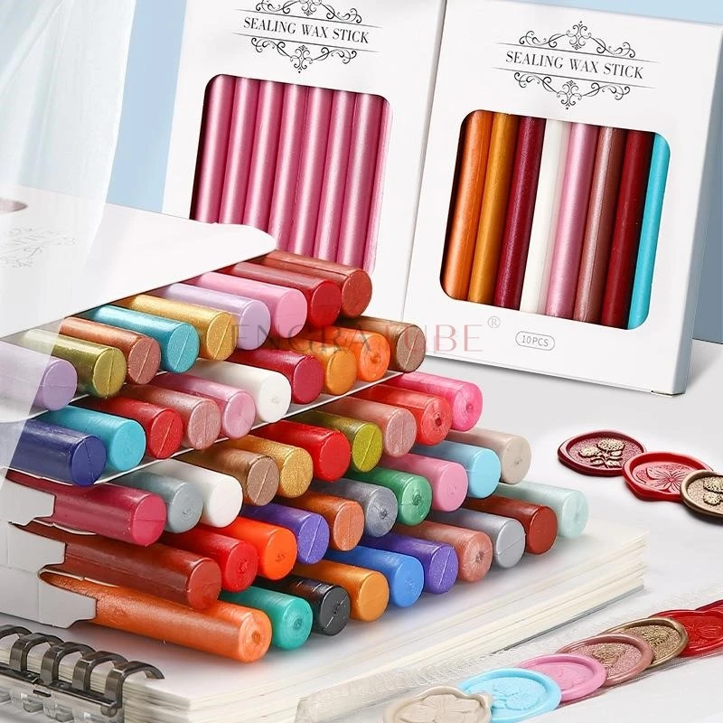 

10pcs/Boxed Seal Wax Sticks Kit Melting Glue Gun Sealing Wax Stick Set For DIY Wedding Party Invitation Gift Decoration 13.9X1cm