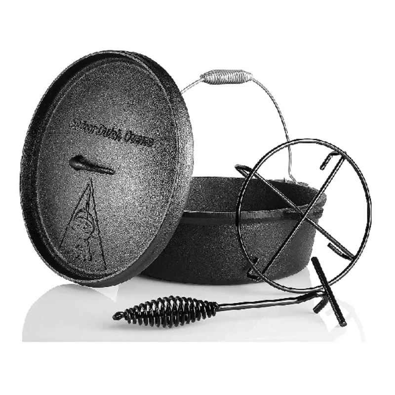 

4.2/6/8/12 Quart Cast Iron Dutch Oven Camping Outdoor Portable Multi-function Cookware Stew Pot Barbecue Soup Picnic Pot