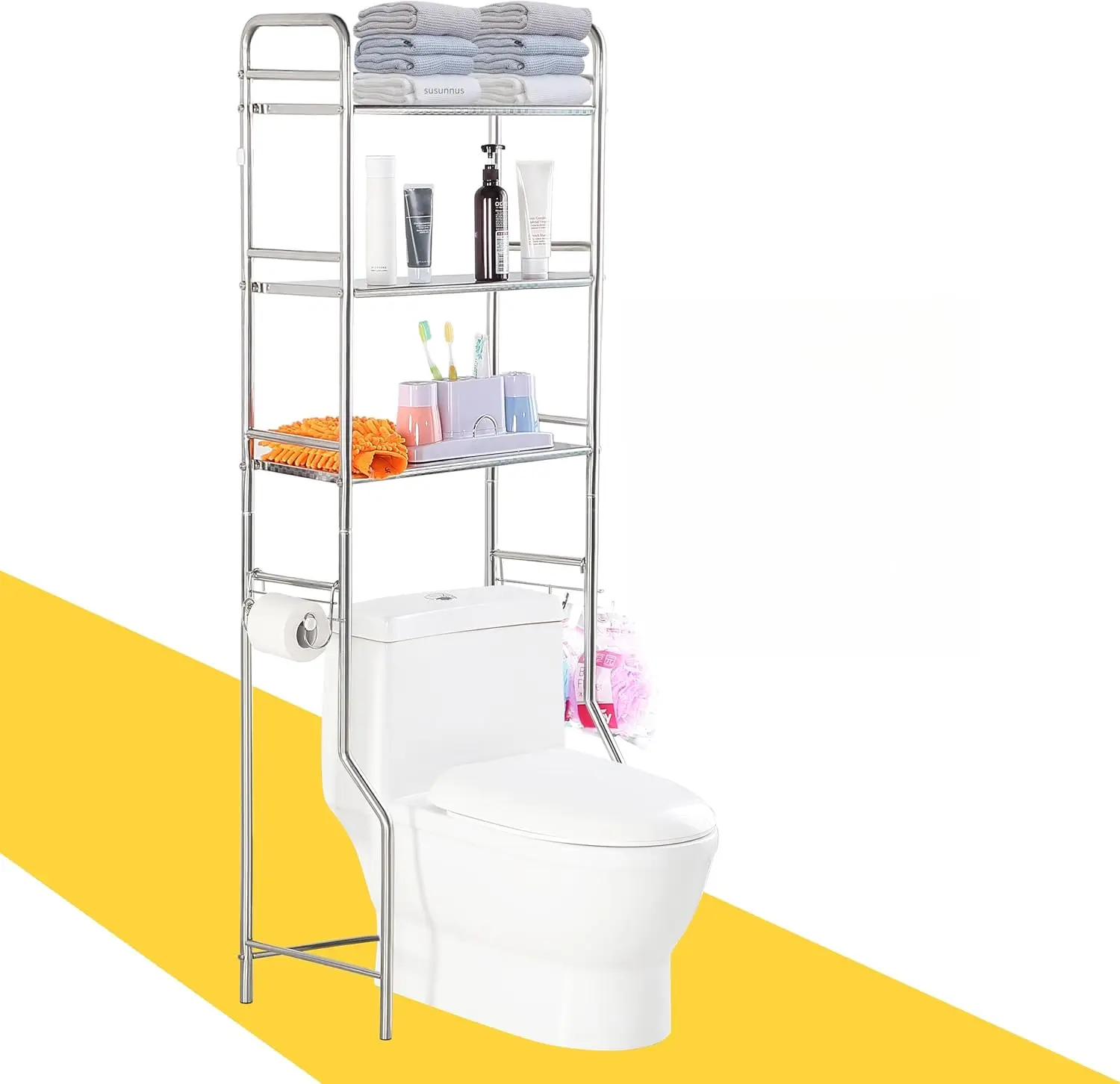 

Over The Toilet Storage 3 Tier S,Bathroom Shelves Over Toilet,Freestanding Space Saver with Toilet Paper Holder,Stainless Ste
