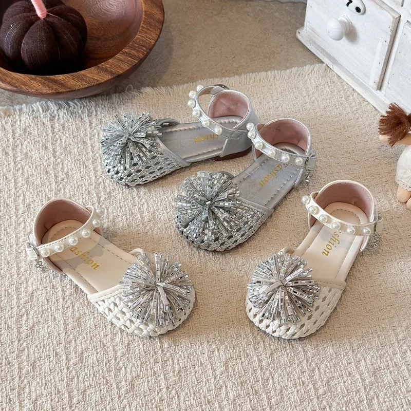 Summer Children Rhinestone Sandals Luxury Elegant Girls Princess Shoes Ballet Wedding Party Kids Dress Flat Sandals Lightweight