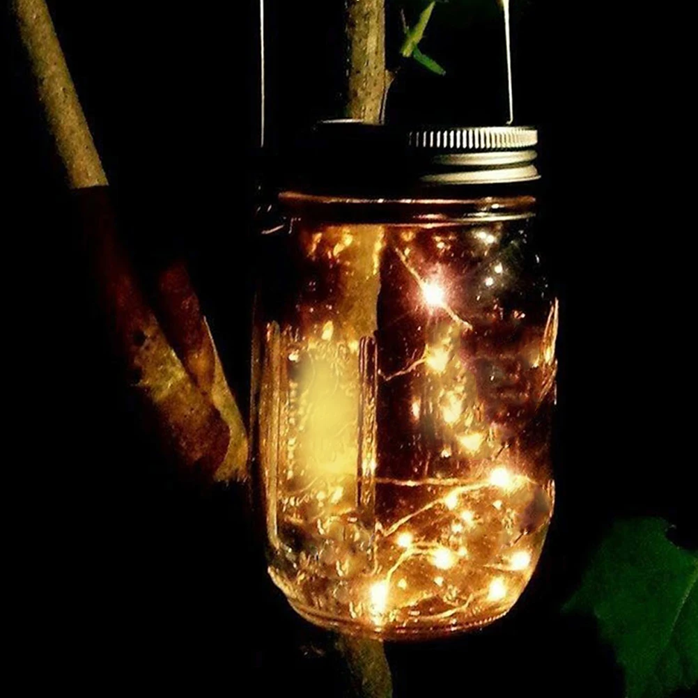 

4 set 2M 20LED Solar String Lights Warm White Jar Lids Stainless Steel Patio Garden Decorative Fairy Light Covers