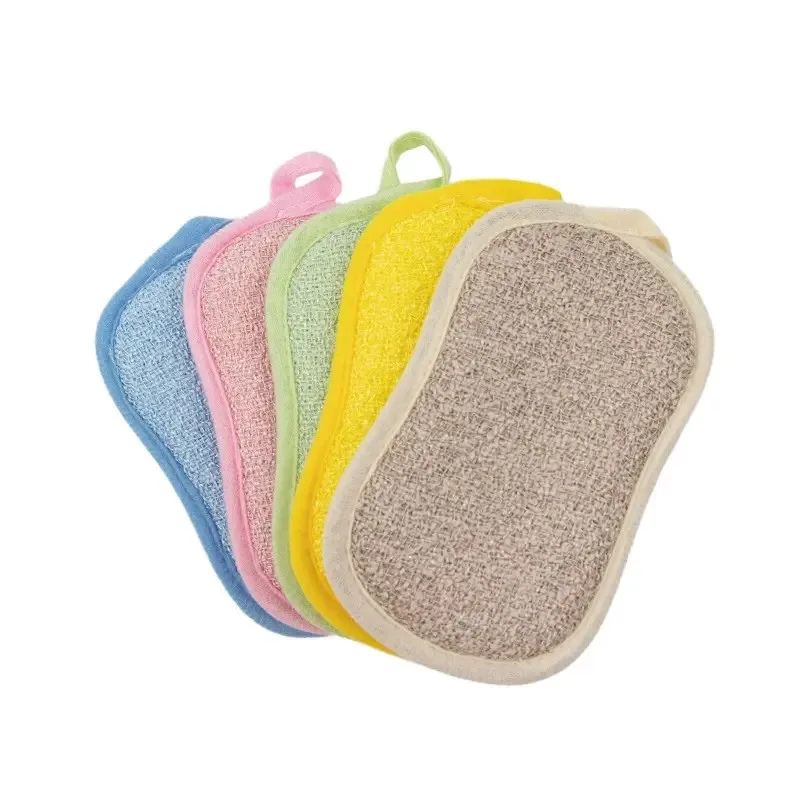 1/5 Pcs Kitchen Cleaning Dishwashing Sponge Wiping Durable Double-sided Tape Hanging Rope Multifunctional Absorbent Scouring Pad