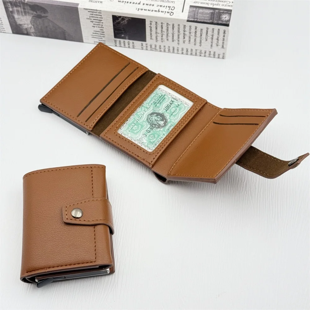New Fashion Men's Wallet Anti Thief Rfid Credit Card Holder Retro Multifunctional Slim Cardholder Automatic Pop-up Card Wallets