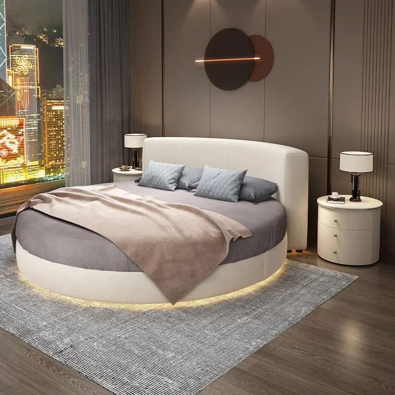Round bed, double bed, modern minimalist Internet celebrity master bedroom, home wedding bed, hotel homestay, theme fabric, roun