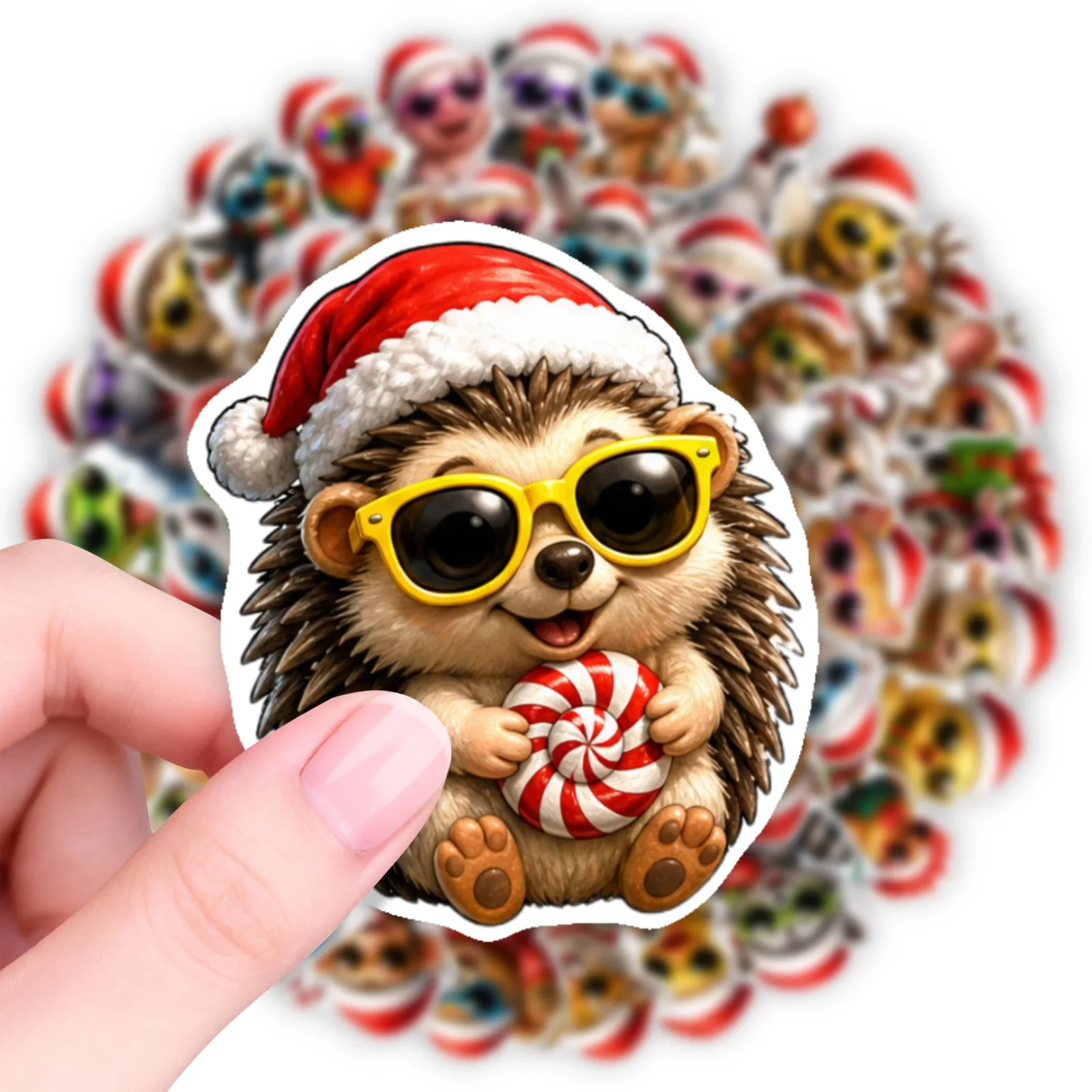 10/150Pcs Christmas Animal Cartoon Stickers Santa Hat Pet Hand Drawn Holiday Waterproof Vinyl Decals for Journal Laptop Gift