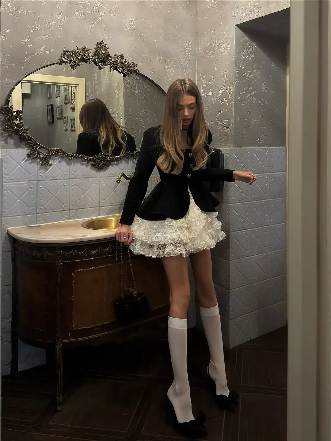 

Fashion 2026 High Waist A-Line Mini Skirt for Women, Solid Color Lace Layered Skirt Business Casual Outwear