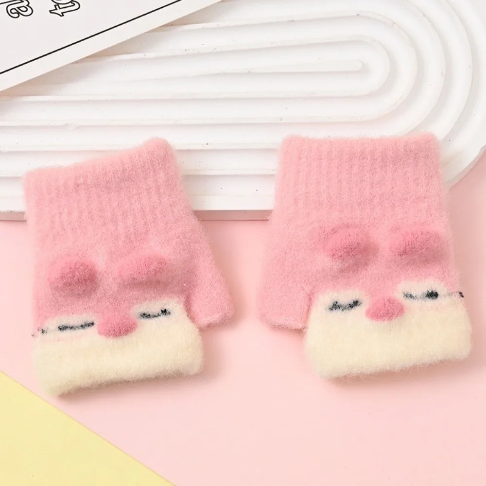 New Cute Cartoon Children's Gloves Cold Proof Windproof Fingerless Mitten Knitted Warm Gloves Autumn Winter