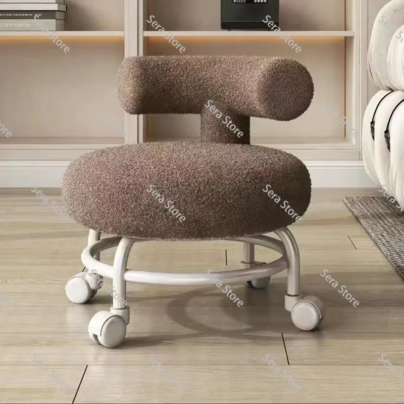 Professional Barber Chairs for Hairdressing, Household Pulley Low Stool with Baby, Lamb Wool Roller StoolGoods in Stock