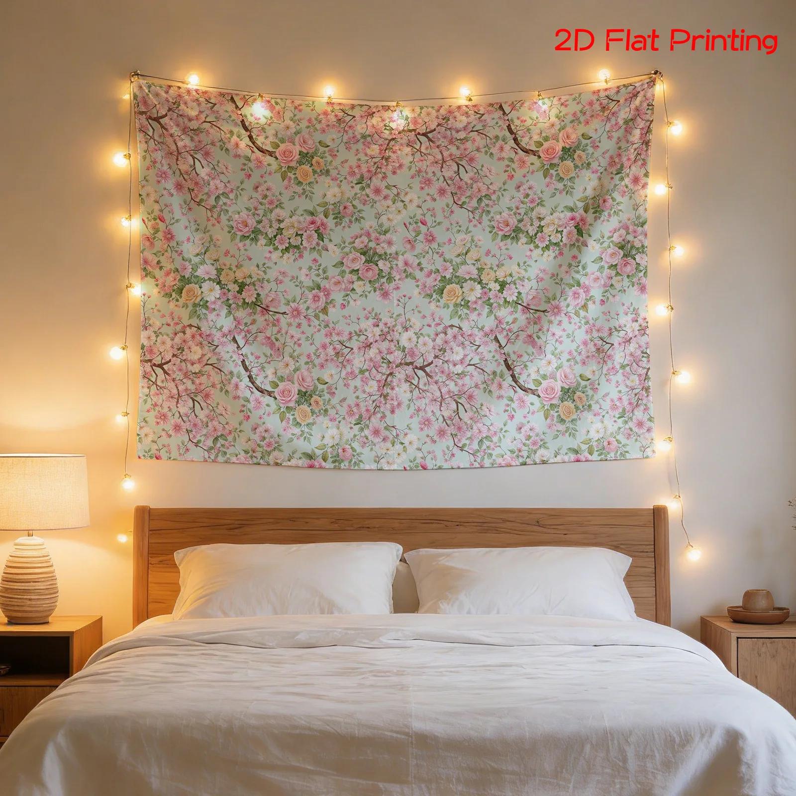 Pink Floral Cherry Blossom Tapestry Wall Hanging Polyester Fabric Print for Bedroom Living Room Decor Spring Cottagecore Romanti