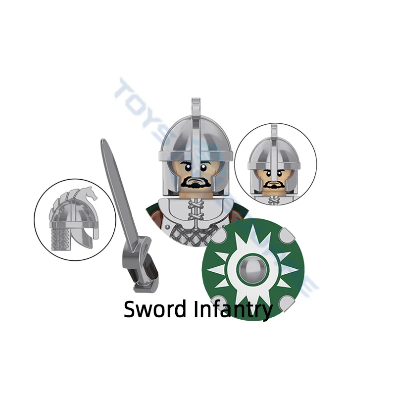 The Axe Guard Sword Infantry Spearman Archer Spear Dagger Soldier Model Blocks MOC Bricks Set Gifts Toys For Children KT1046