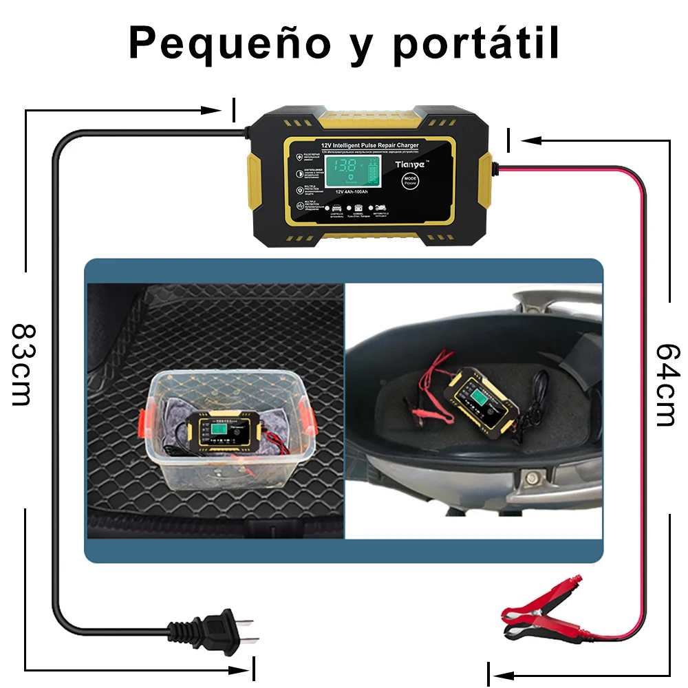 3-Stage 12V 8A/24V 4A Fully Automatic Intelligent Auto Motorcycle Pulse Repair Battery Charger LCD Digital Display Fast Charging